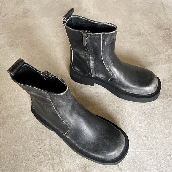 Zara Womens Chunky Sole Leather Zip Ankle Boot 38 - Picture 3 of 11